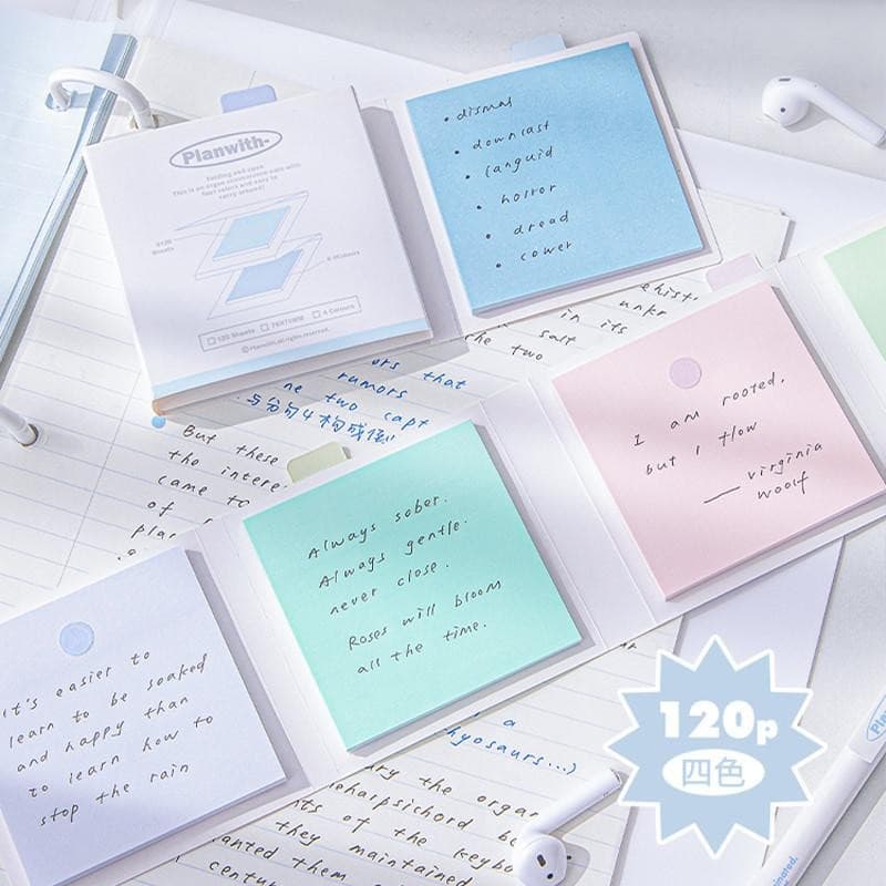 120 ชิ้น Creative พับสี่สี Sticky Note ชุดขนาดใหญ่ความจุสามารถ Torn N ครั้งสติกเกอร์ DIY คู่มือสติกเกอร์ตกแต่ง