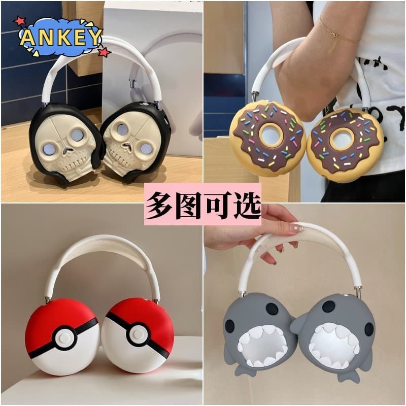 For Apple AirPods Max / Max 2 Earphone Silicone Case Cute Shark Earbuds Waterproof Shockproof Soft Protective Headphone Cover Headset Skin with Hook