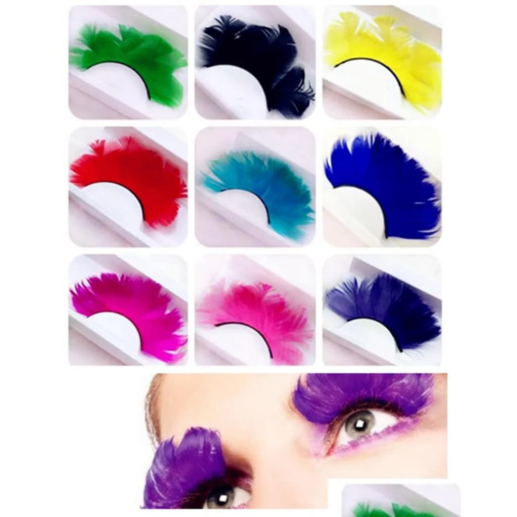 ขนตาปลอม ขนตาขนนก ขนตา แฟนซี หลากสี  1 Pair Natural Feather False Eyelashes Party Nightclub Makeup Eye Lash