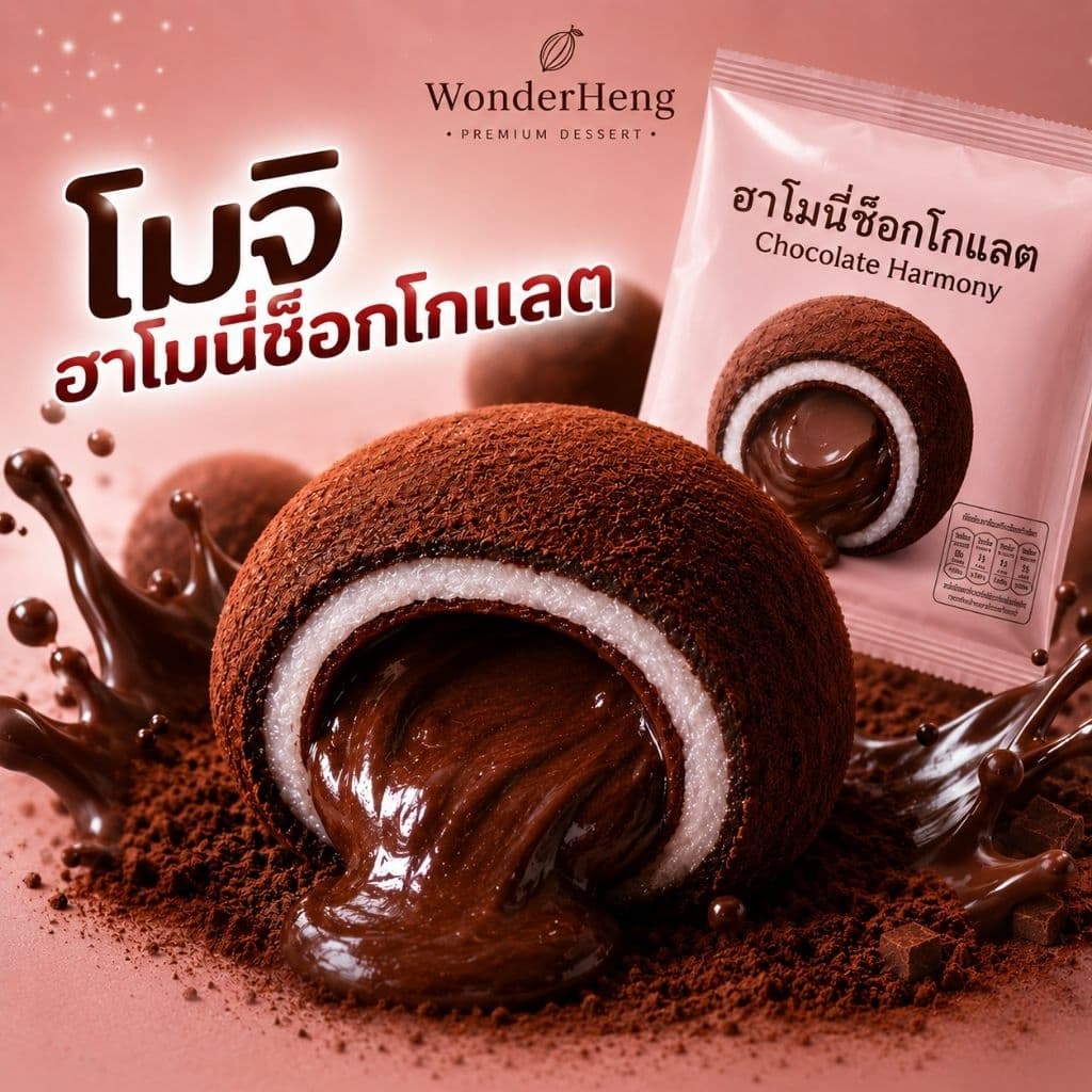 [10 ห่อ] โมจิช็อคโกแลต นุ่มหนึบ ชิ้นเล็ก 33 กรัม ไส้ช็อกโกแลตเข้มข้น เคลือบผงช็อคหอมหวาน