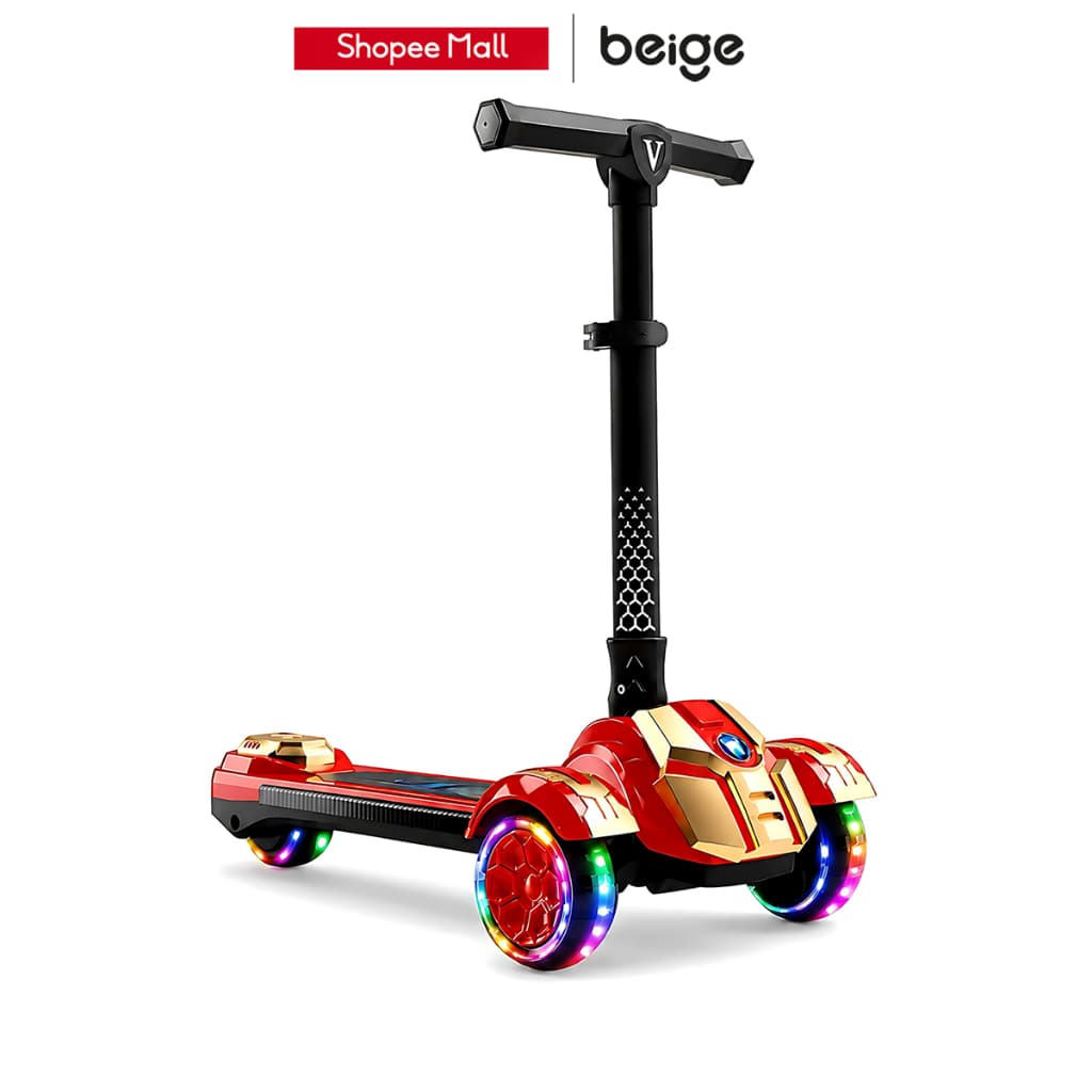 Beige สกู๊ตเตอร์เด็ก 3 ล้อ สกู๊ตเตอร์ส ใหญ่แข็งแรง มีเพลงมีไฟ รับน้ำหนักได้60โล ปรับความสูงได้